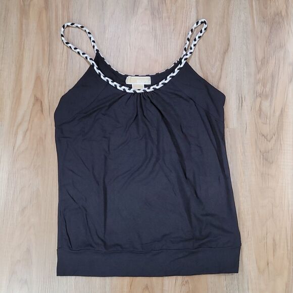 🔺️Michael Kors Black Braided Neckline Tanktop Small - Picture 1 of 9